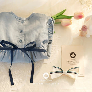 Arim Closet Vintage Blue Navy Ribbon Baby Cotton Dress