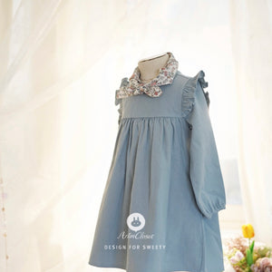 Arim Closet Vintage Blue Navy Ribbon Baby Cotton Dress